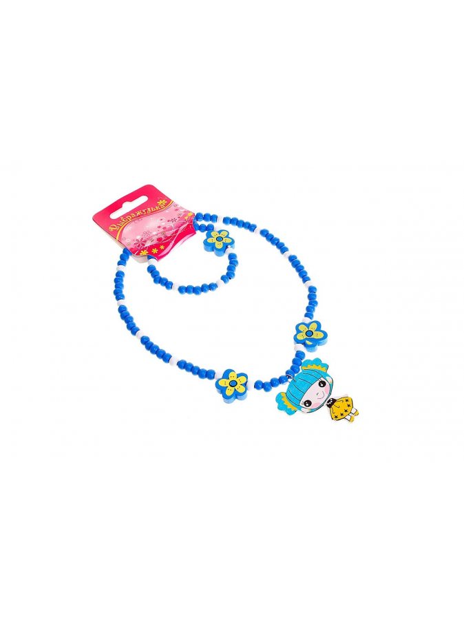 Набор детский 2 предмета:кулон,браслет,голубой