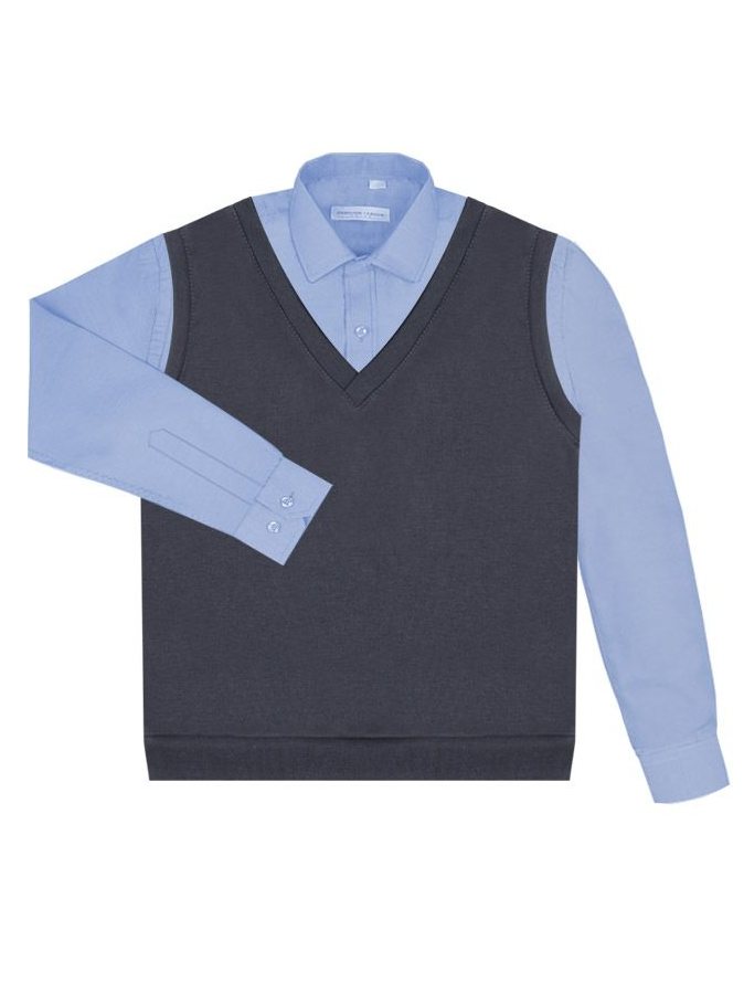 Комплект школьной формы с жилетом и голубой рубашкой