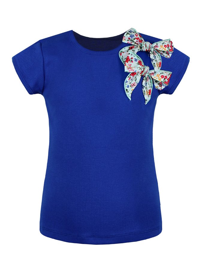 Синяя футболка(блузка) для девочки с бантами