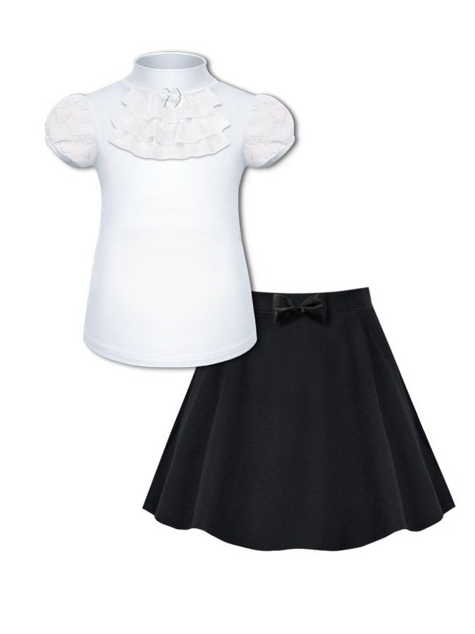 Комплект школьной формы с нарядной блузкой и черной юбкой