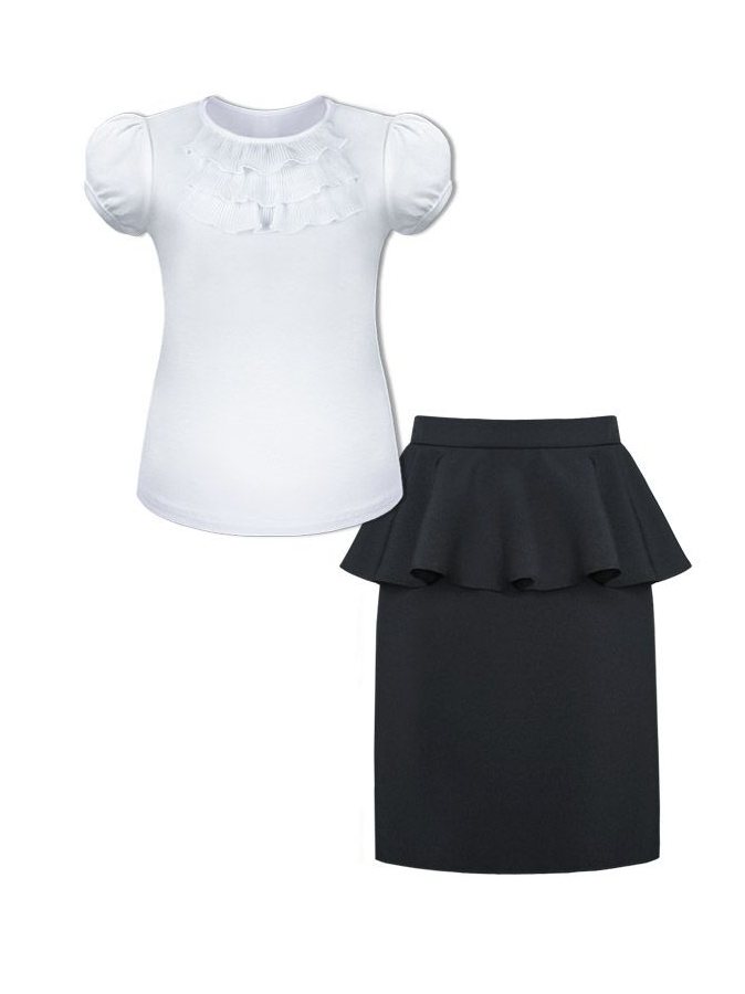 Школьный комплект с серой юбкой и белой блузкой