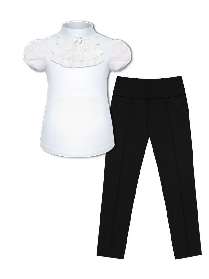 Школьный комплект для девочки с черными брюками и белой блузкой