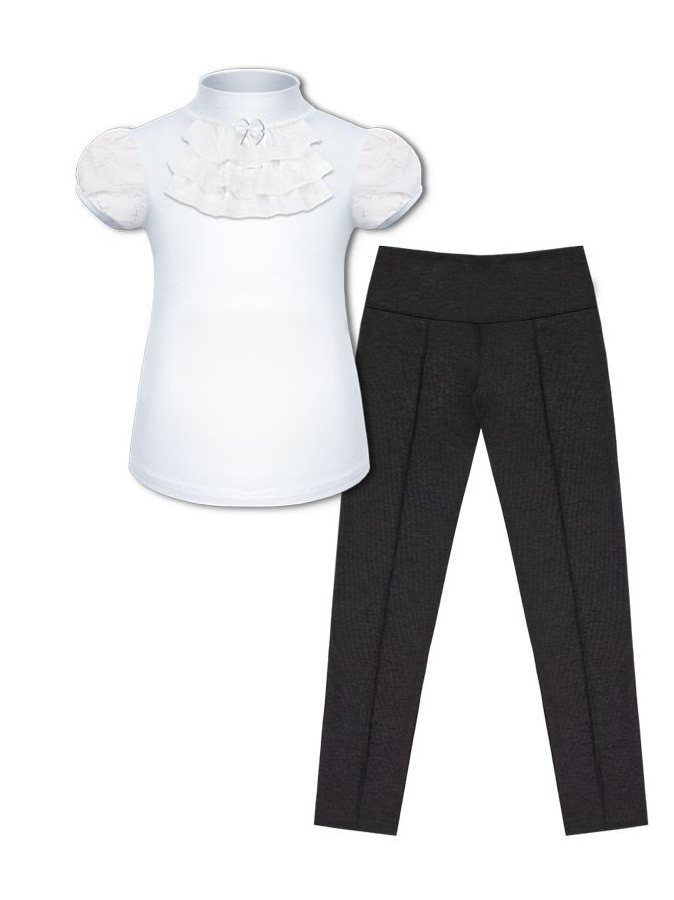 Школьный комплект для девочки с серыми брюками и белой блузкой