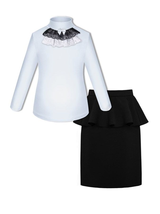 Школьный комплект для девочки с белой блузкой и длинной юбкой