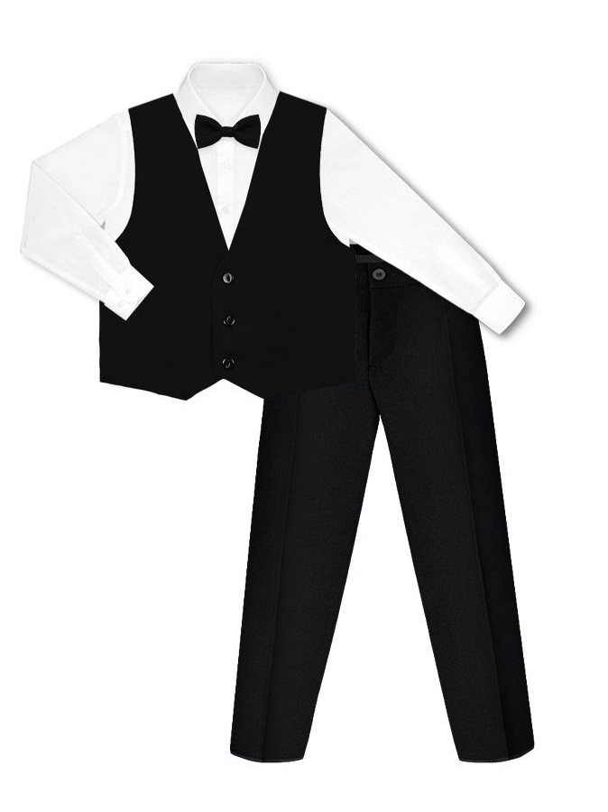 Черный комплект для мальчика (брюки,жилет с бабочкой и рубашка)