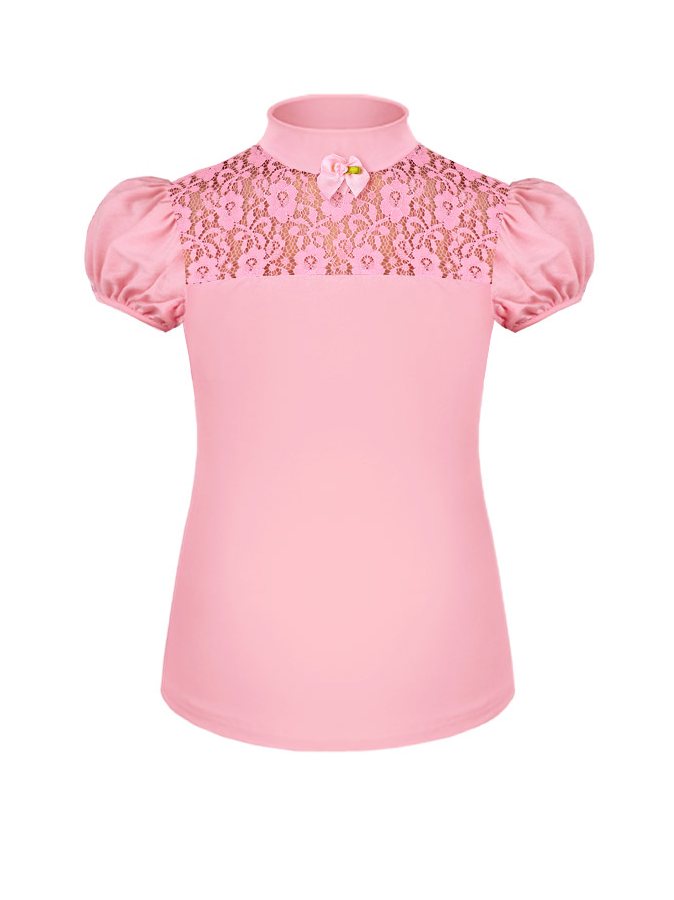 Розовая школьная водолазка с коротким рукавом для девочки