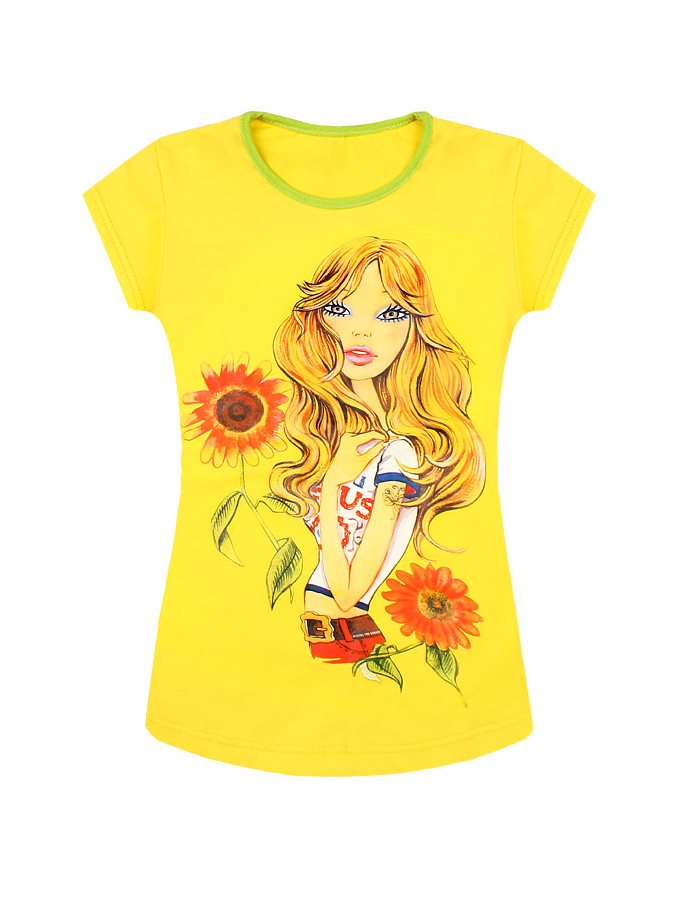 Жёлтая футболка для девочки с принтом