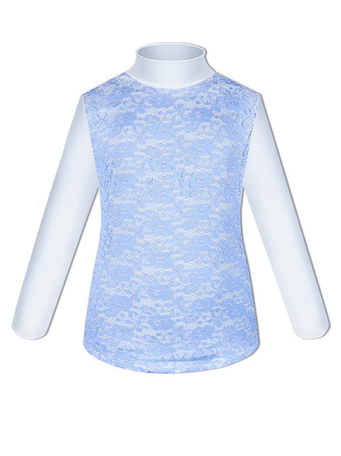 Белая водолазка (блузка) для девочки с голубым гипюром