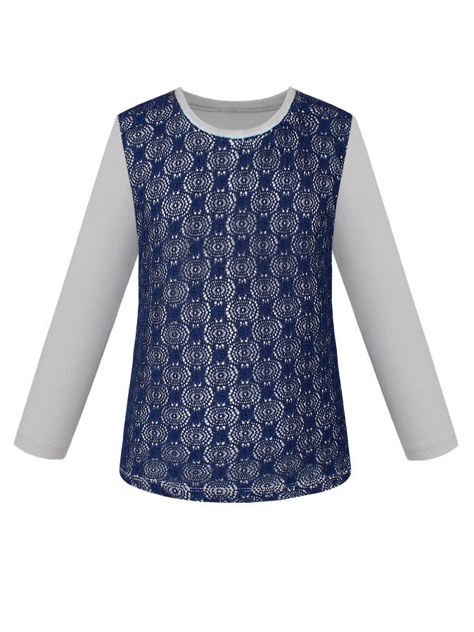 Джемпер (блузка) для девочки с тёмно-синим гипюром