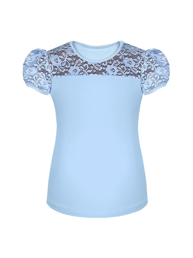 Голубая блузка с гипюром  для школьницы