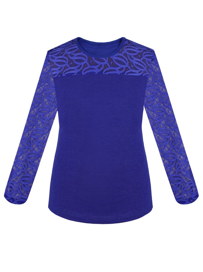 Синий джемпер (блузка) для девочки с гипюром