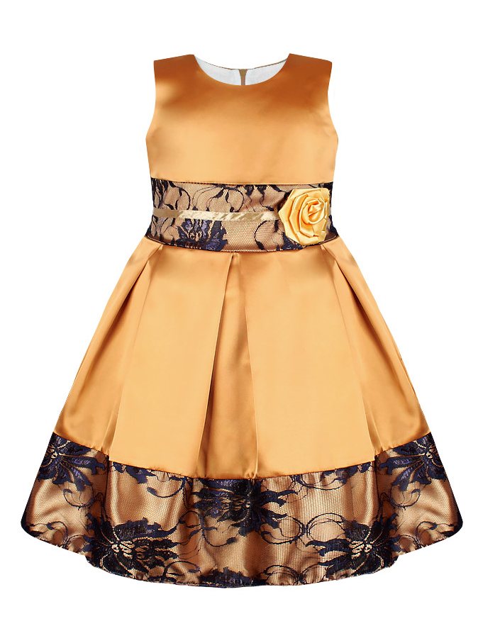 Нарядное золотое платье для девочки с гипюром