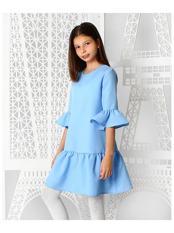 Голубое нарядное платье с воланами для девочки