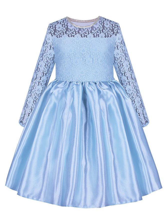 Голубое нарядное платье для девочки с гипюром