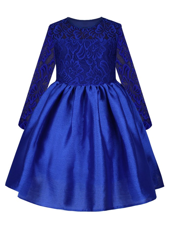 Нарядное синее платье для девочки с гипюром