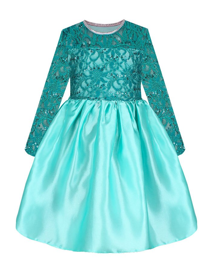 Нарядное платье изумрудного цвета для девочки с гипюром