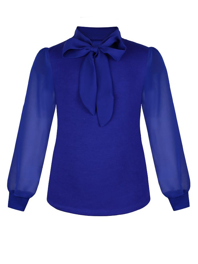 Синий джемпер (блузка) для девочки с галстуком