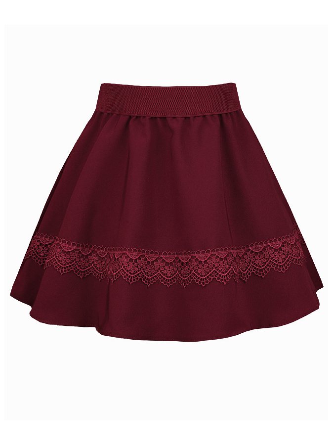 Бордовая школьная юбка для девочки с кружевом