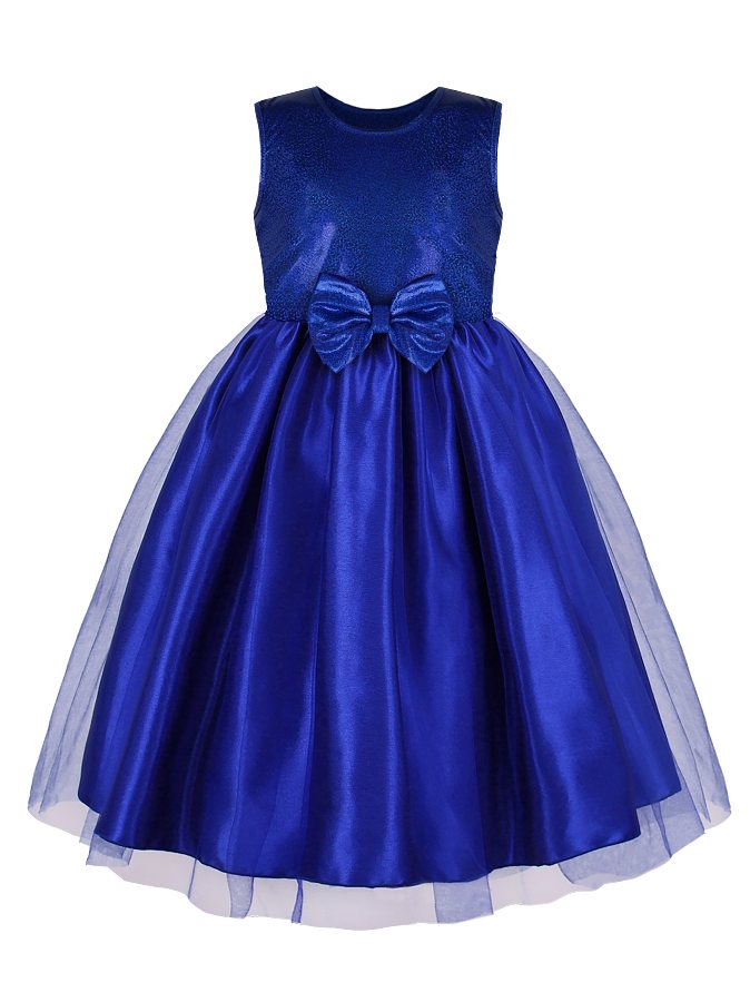 Нарядное синее платье с сеткой-вуалью для девочки
