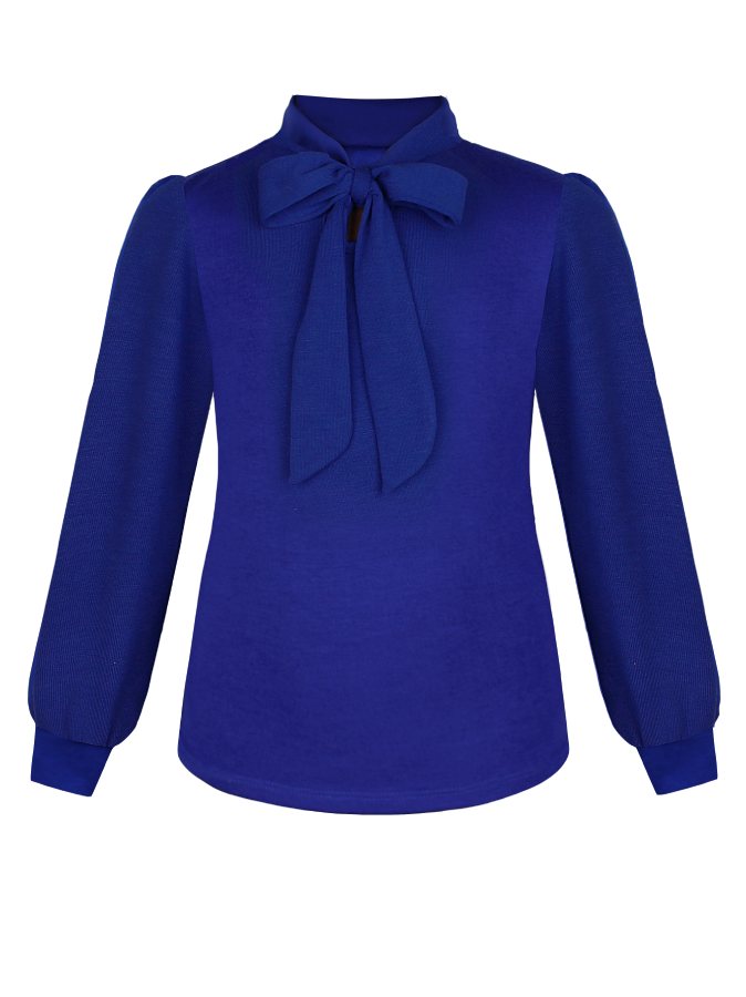 Синий джемпер(блузка)для девочки с бантом-галстуком