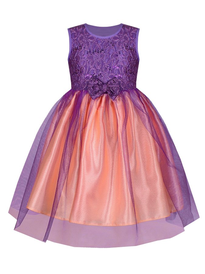Нарядное фиолетовое платье для девочки с гипюром и фатином