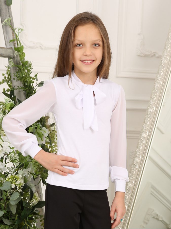 Белый джемпер(блузка) для девочки с шифоном