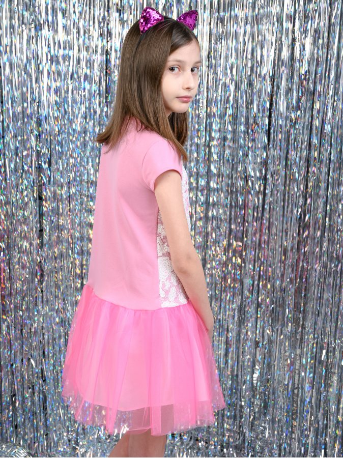 Платье с фатином для девочки розового цвета