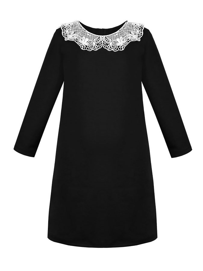 Чёрное школьное платье для девочки с кружевным воротником