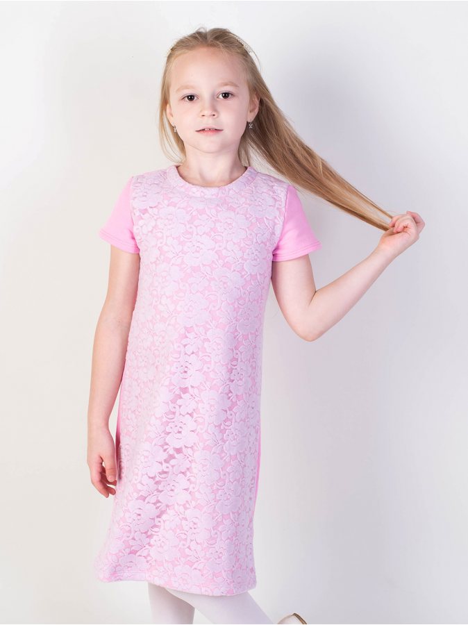 Розовое платье с гипюром для девочки