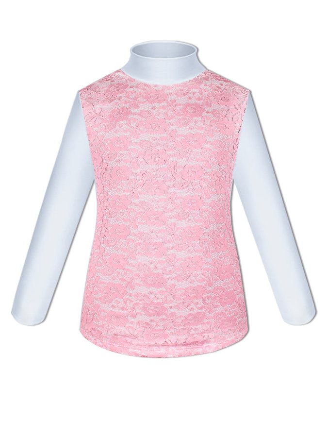 Белая водолазка (блузка) для девочки с розовым гипюром