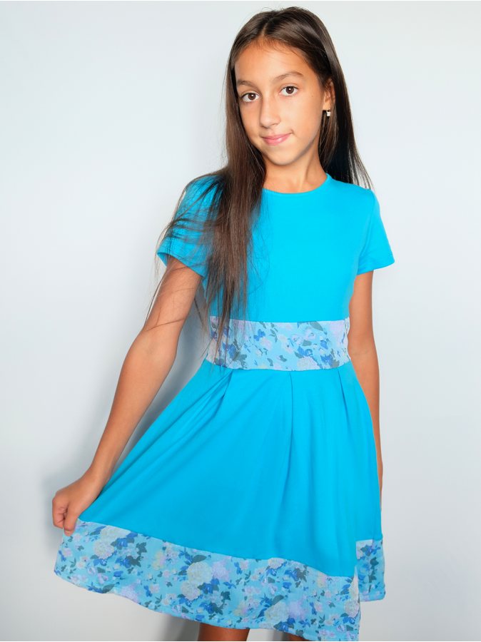 Платье бирюзовое для девочки с отдекой из шифона