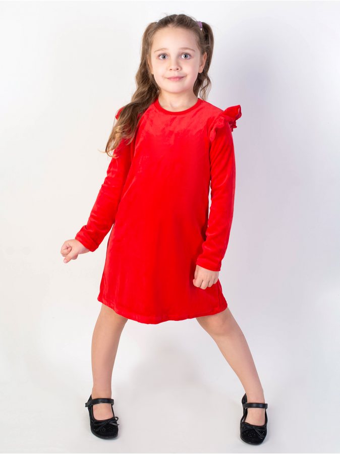 Красное платье для девочки из велюра