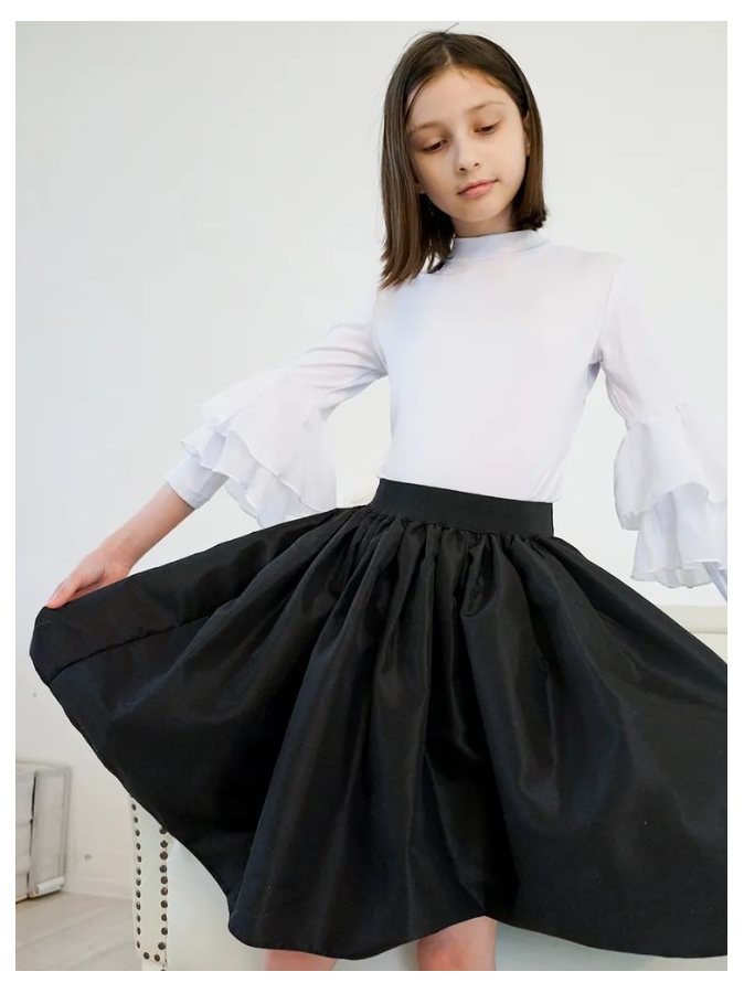 Чёрная школьная юбка для девочки на резинке со сборкой