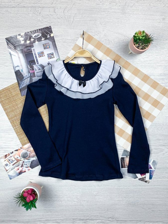 Синий школьный джемпер (блузка) для девочки