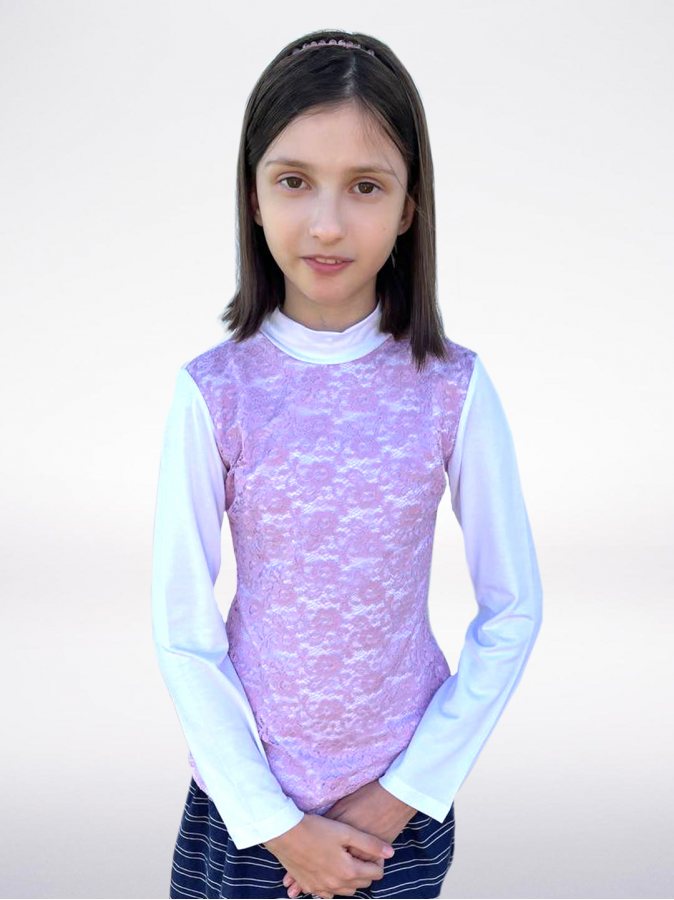 Белая школьная водолазка (блузка) для девочки с гипюром для