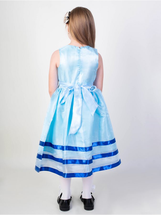 Голубое нарядное платье для девочки с лентами