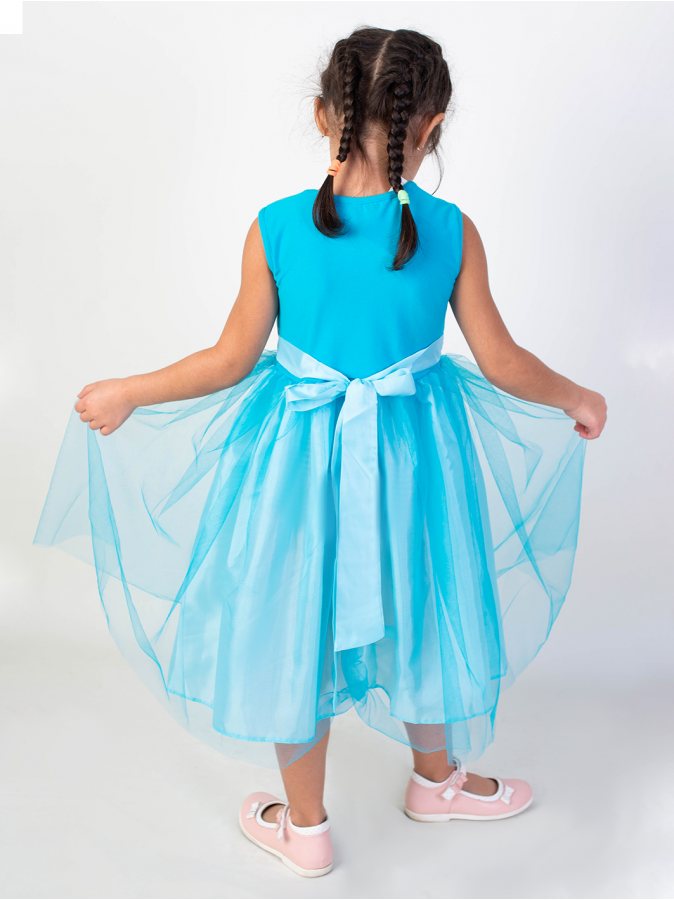 Нарядное бирюзовое платье с фатином для девочки