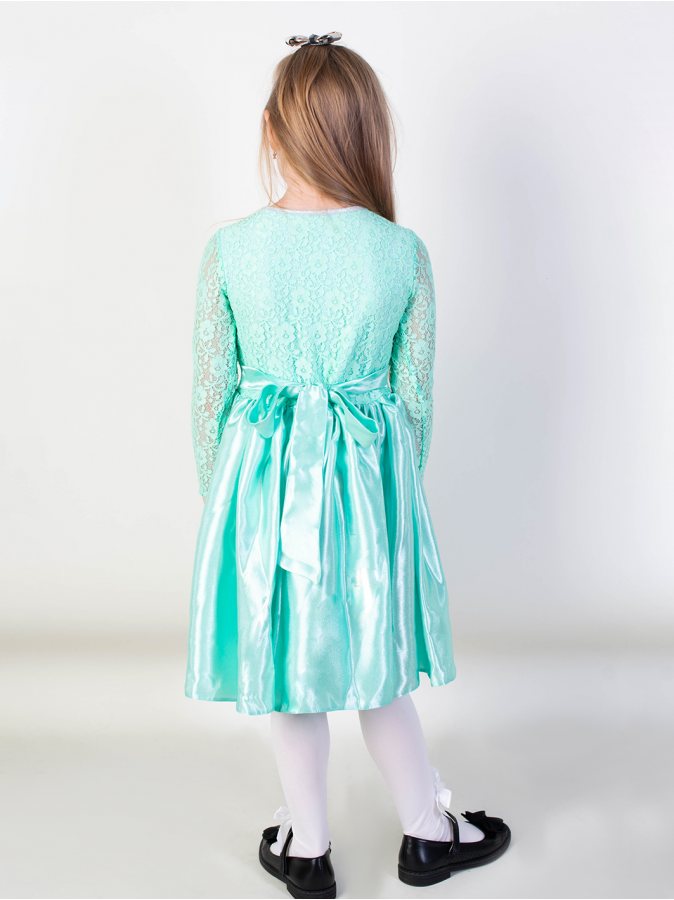 Нарядное ментоловое платье для девочки с гипюром