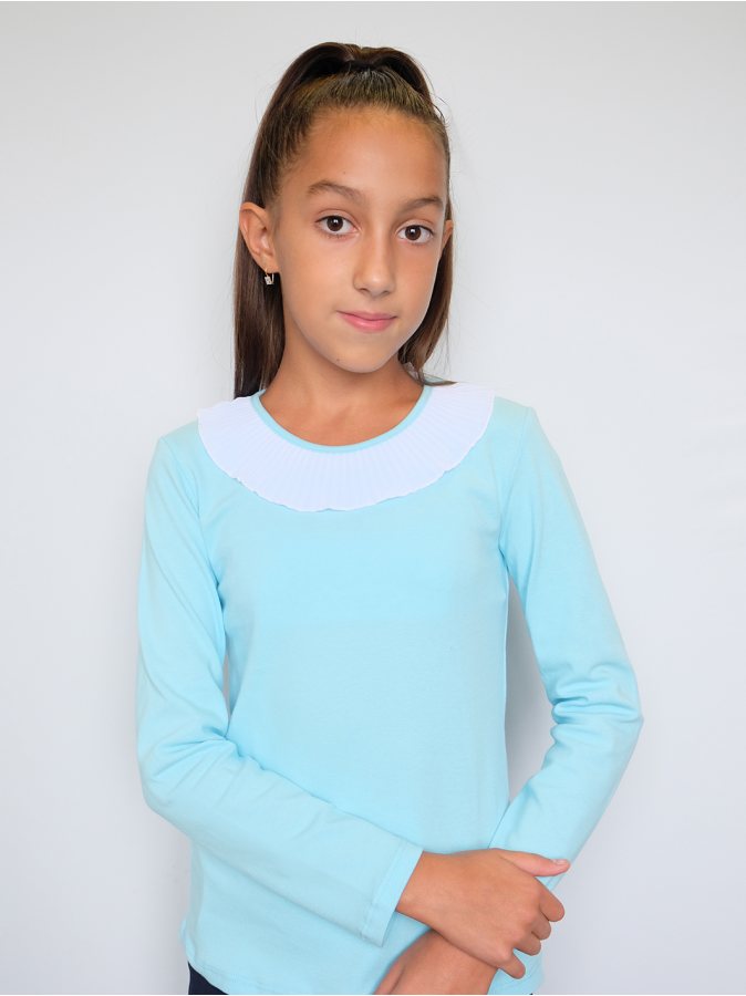 Голубой джемпер(блузка) с оборкой для девочки