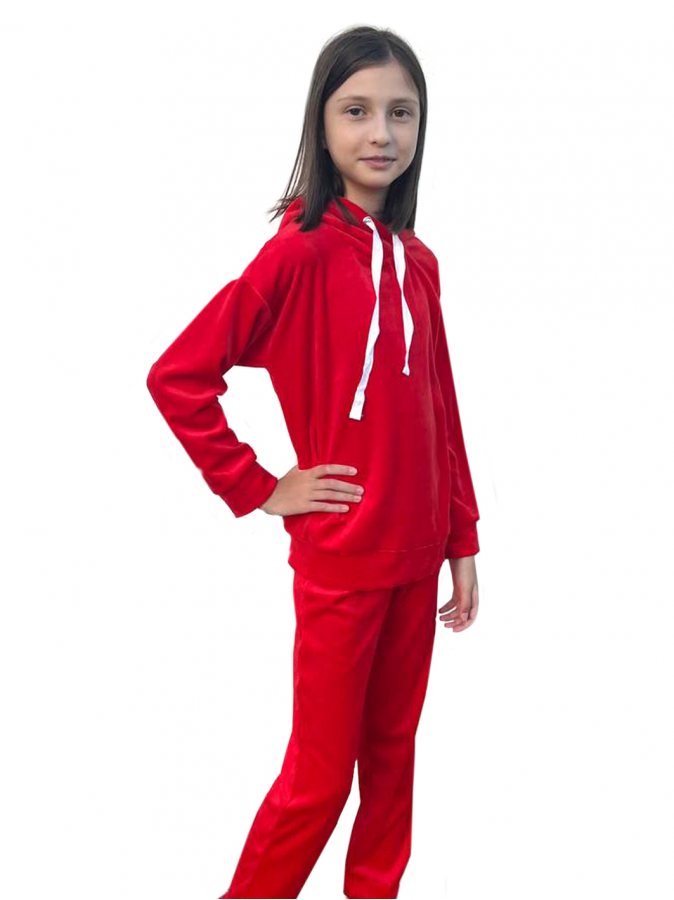 Красный велюровый костюм для девочки